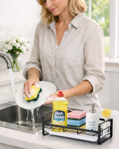 Large Kitchen Sponge Holder, 304 Stainless Steel Sink Caddy, Black - view 3