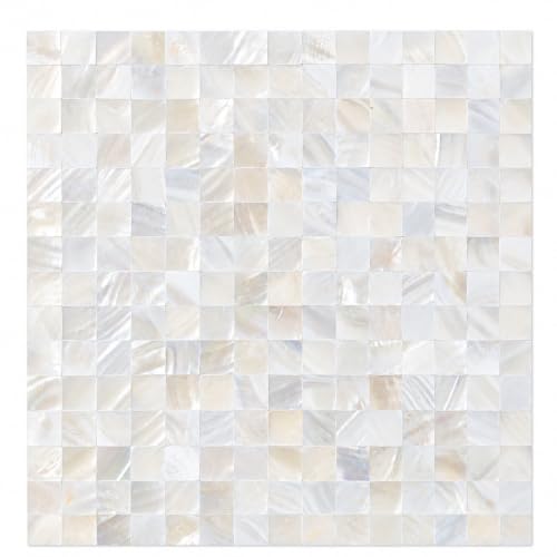 10 - Sheet Pearl Shells Tile Peel and Stick Backsplash, Self Adhesive Wall Tile for Kitchen, Bathroom, Bedroom (11.8"X11.8", White Nature)