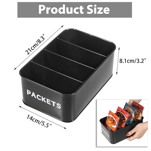 Seasoning Packet Organizer, Food Storage Organizer with Divided 4 Compartments, Metal Storage Caddy for Kitchen Pantry Cabinet, Kitchen Organization Bin for Snacks Spice Packets, Black - view 2