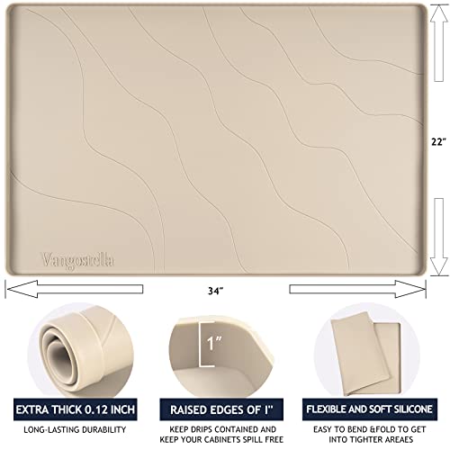 Heavy Duty Silicone Under Sink Mats for Kitchen Waterproof 31" x 22", Extra Thick Under Sink Rubber Mat Drip Tray, Raised Edge Under Sink Liner,Prevent Drips, Leaks, Spills,Taupe - view 2