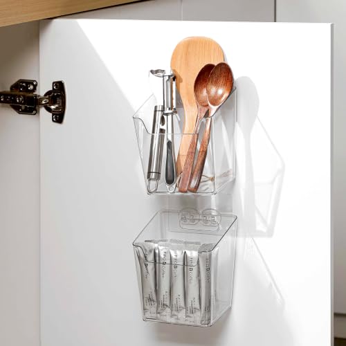 2 Pack Cabinet Door Organizer Adhesive, Clear Wall-Mounted Storage Bins(M)