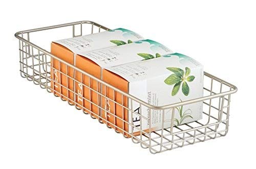 Metal Wire Food Storage Shallow Basket Organizer with Handles for Organizing Kitchen Cabinets, Pantry Shelf, Bathroom, Laundry Room, Closets, Garage - Concerto Collection - 4 Pack - Satin - view 4