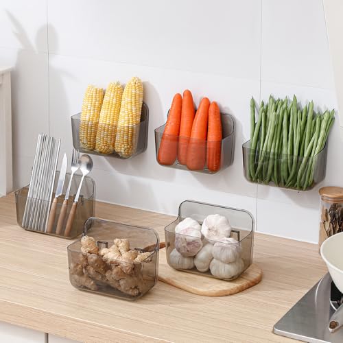 2 Pack Adhesive Cabinet Door Organizer, Compact Kitchen Under Sink Organizer, Lid Storage Container for Pantry Shelves, No-drill Wall Mounted Bathroom Shower Caddy Hanging Closet Organizer(Smoke Gray) - view 4