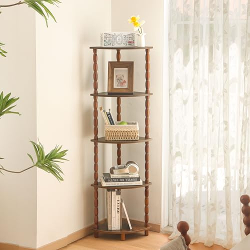 Corner Shelf, 5-Tier Corner Bookshelf for Small Spaces, Stylish Corner Storage Display Shelves for Bedroom, Bathroom, Kitchen, Living Room (Rustic Brown) - view 5