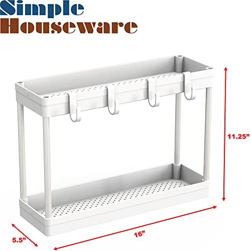 2-Tier Under Sink Organizer Storage Tray with Hooks, White - view 5
