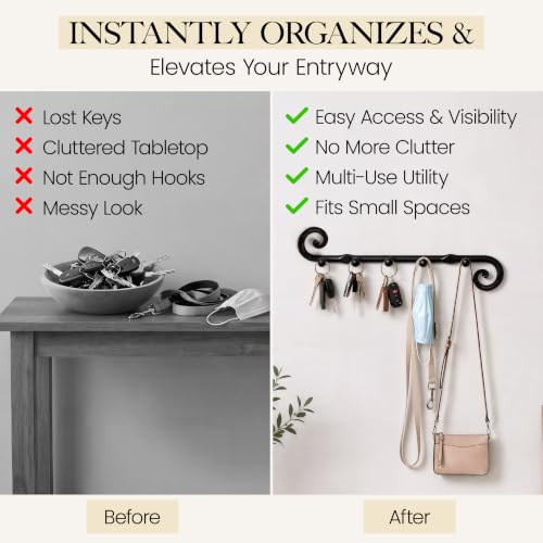 Farmhouse Small Key Holder for Wall, Wrought Iron Wall Mount Rack - view 4