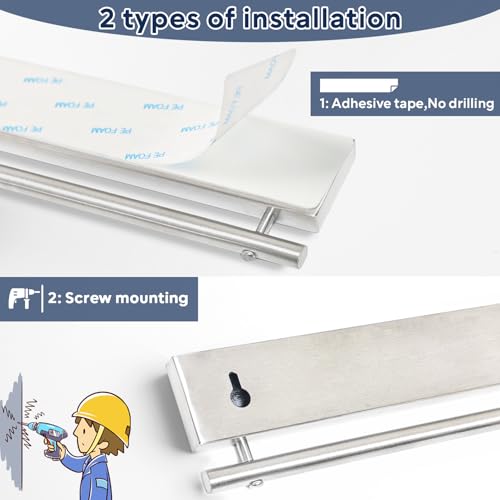 20 inch magnetic knife holder with 10 hooks, no drilling knife magnetic strip, and utensil hanger for wall. Powerful knife magnet rack includes tape and screw - view 5