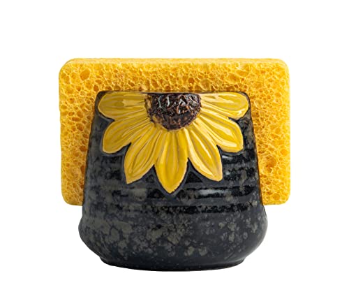 Ceramic Sunflower Dish Sponge Holder For Kitchen Sink Caddy Organizer Decor