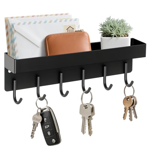 Magnetic Key Holder Wall Mount, Small Key Rack with Tray, Black
