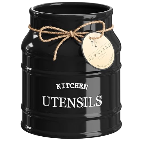 Ceramic Kitchen Utensil Holder Countertop 6.75″ (Black)