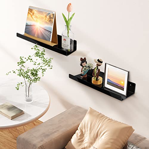 2 Pcs 15" Acrylic Shelves for Wall Organize and Display, Black - view 2