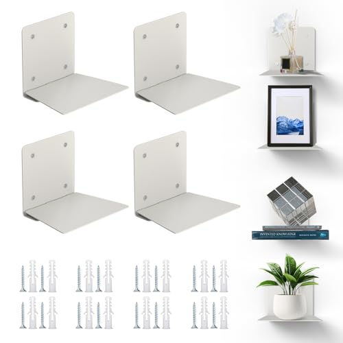 Floating Book Shelves for Wall, Steel Constructed Hidden Bookshelf with Mounting Hardware (Grey, 4pcs)