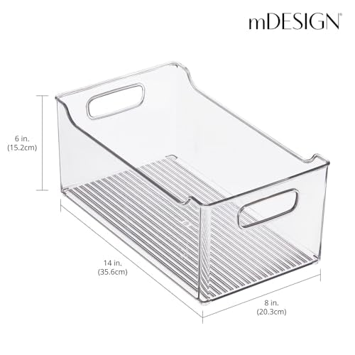 Modern Plastic Open Front Dip Storage Organizer Bin Basket with Built-In Handles for Kitchen Organizing, Fridge Shelf, Cubby, Cabinet, or Pantry Organization, Ligne Collection - 2 Pack - Clear - view 4