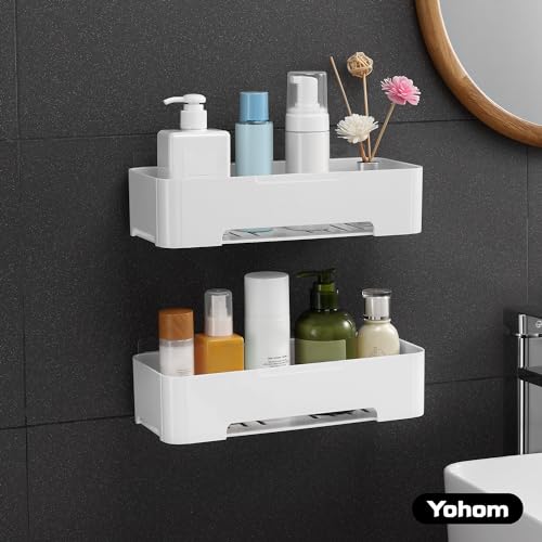 Adhesive Shower Caddy Shelf for Bathroom Wall Plastic Shampoo Holder for Shower Storage Organizer Caddy Basket White - view 2