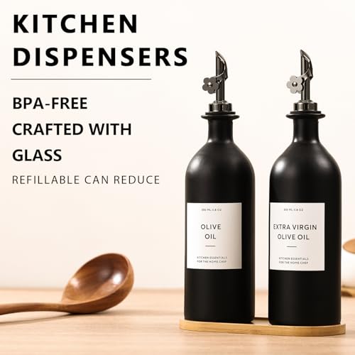 Olive Oil Dispenser for Kitchen, 16oz Glass Oil Bottles with Bamboo Tray - view 2
