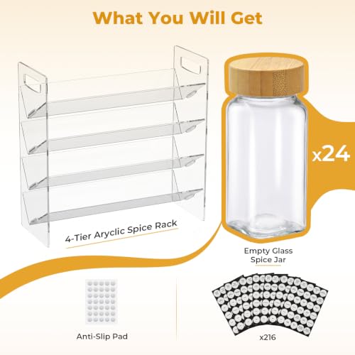 4-Tier Acrylic Spice Rack Organizer with 24 Glass Spice Jars - view 2