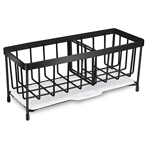 Kitchen Sink Caddy Organizer - 304 Stainless Steel Sponge Holder With Adjustable Partition - Dish Brush Tray Accessories - view 2