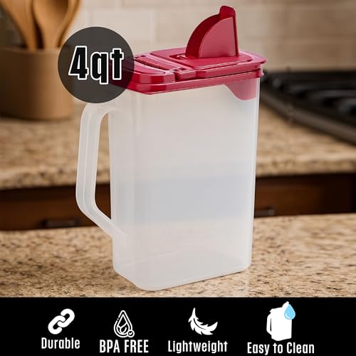 Clear Pantry Storage Container, Dry Storage, 4 Quart, Red Lid - view 3