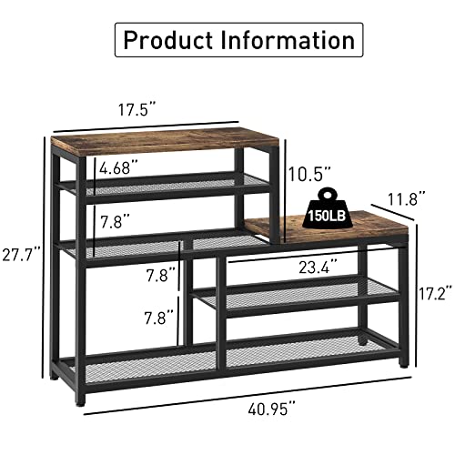 Shoe Rack Bench Shoe Storage Organizer with Seat, 5-Tier Industrial Free Standing Shoe Rack for Entryway, Narrow Shoe Rack Organizer Shelves for High Heels, Entryways, Hallways, Closets,Brown - view 3