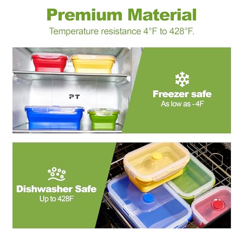 Set of 4 Collapsible Silicone Food Storage Container, Leftover Meal box For Kitchen, Bento Lunch Boxes, BPA Free, Microwave, Dishwasher and Freezer Safe. Foldable Design Saves Your Space. - view 5