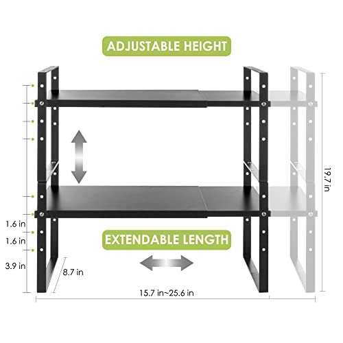 Expandable Cabinet Shelf Organizer Rack, Stackable Kitchen Countertop Organizer Storage Shelves, Adjustable Height Pantry Counter Shelf Riser Spice Rack (Black, 2 Pack) - view 5
