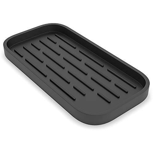 ZAPPOWARE Kitchen Sink Organizer | Silicone Sponge Holder - Storage Tray for Dish Sponge, Soap Dispenser, Scrubber 9.6"x 4.9" (Black)