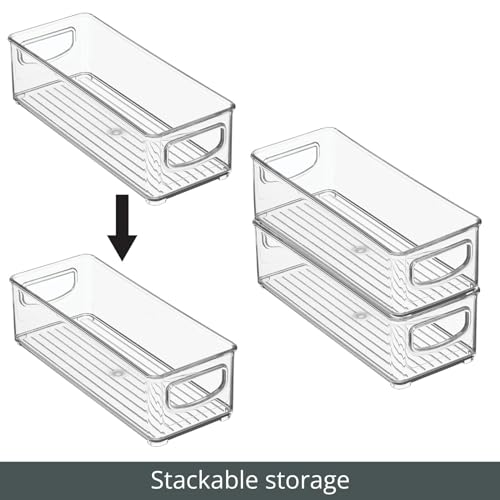 Plastic Stackable Small Organizing Bin Kitchen Pantry Cabinet, Refrigerator, Freezer Food Organization Storage Bins with Handles, Drawer Container Organizer, Ligne Collection, 6 Pack - Clear - view 5