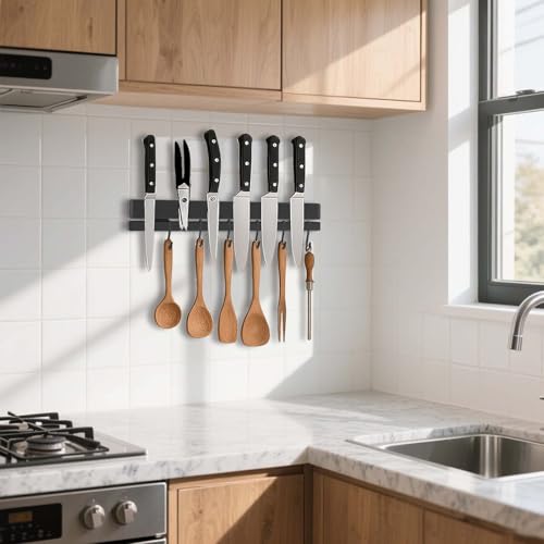 12 Inch Magnetic Knife Strip for Wall, 6 Hooks, Black - view 6