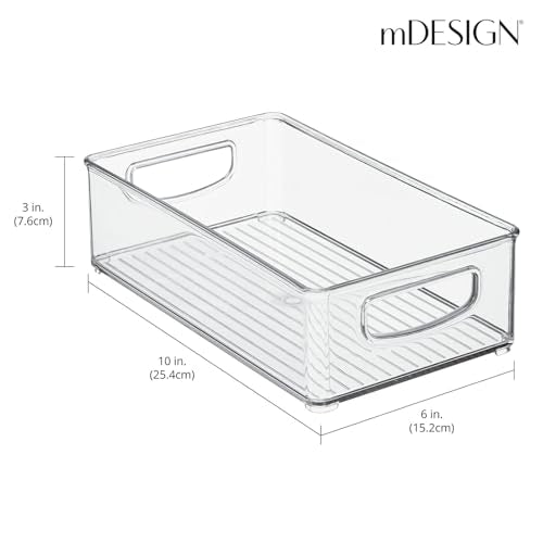 Small Plastic Kitchen Storage Container Bin with Handles - Organization in Pantry, Refrigerator or Freezer - Food Organizer for Fruit, Yogurt, Squeeze Pouches, Ligne Collection, 8 Pack, Clear - view 2