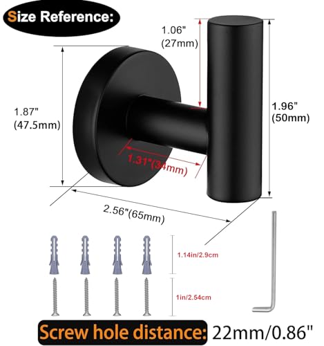 Towel Coat Hook Matte Black SUS304 Stainless Steel Bathroom Clothes Cabinet Closet Sponges Robe Hook Wall Mounted Round Kitchen Heavy Duty Door Hanger 2 Packs - view 6