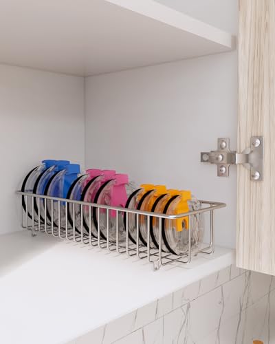 Tumbler lid organizer, Stainless Steel Kitchen Container Cover Holder, Cup Lid Organizer, Inner Tumbler Lid Storage Rack in Drawer, 3 Compartments, 304 Stainless Steel, Durable Non-Rusting - view 5