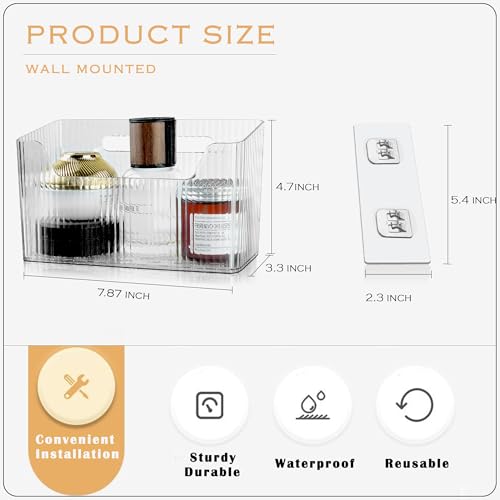 2 Pack Cabinet Door Organizer, Adhesive Wall Mounted Organizer Bins, Clear Storage Caddy, Stackable Basket for Kitchen Cabinets, Bathroom, Pantry, Office, and Tabletop Organization - view 2