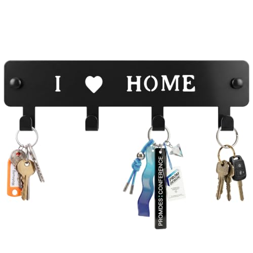 4-Hook Metal Key Holder Wall Mount with Self-Adhesive Back
