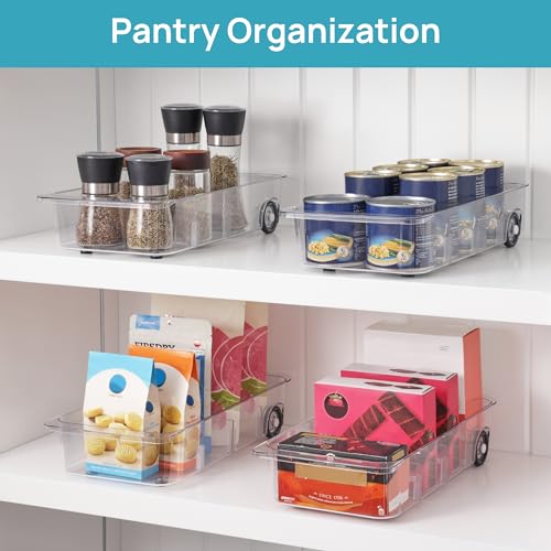 Fridge Organizer Bins on Wheels, Clear Roll Out Drawer Refrigerator Organizing Caddy with Dividers, Thick Plastic Storage Bins for Pantry, Kitchen, Cabinet etc - view 6