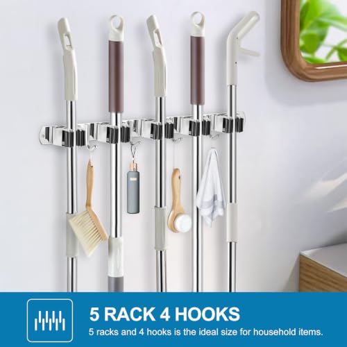 2 Pack Broom Holder Wall Mount Stainless Steel Mop Organizer - view 2