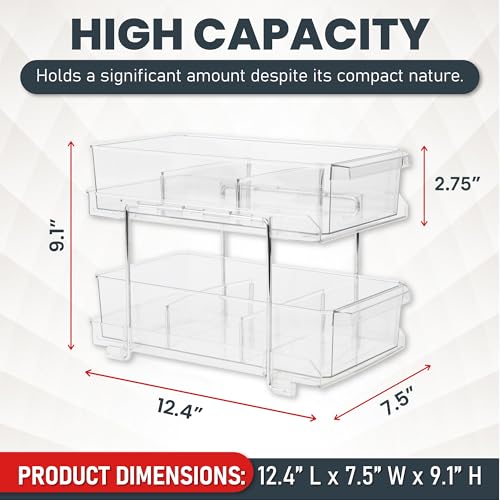 2-Tier Clear Pull-Out Drawer Organizer - Sleek, Compact & Sturdy Makeup and Closet Organizer - Easy Assembly Kitchen Storage Solution, Ideal for Makeup, Tools, Medicines & Snacks - view 3