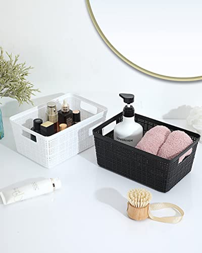 Set of 6 Baskets For Organizing, Plastic Storage Bins and Small Basket for Organization and Storage Shelves Drawers Desktop Closet Playroom Classroom Office, Black - view 6