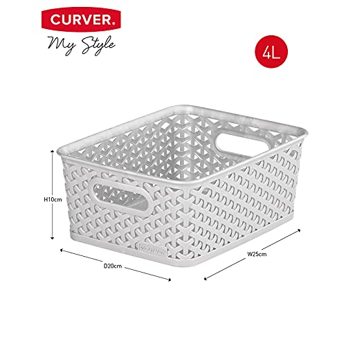 My Style Rattan Effect Set of 4 Kitchen, Living room, Bathroom, Bedroom, Utility Small Rectangular Storage Baskets 4 Litres - Light Grey - view 5