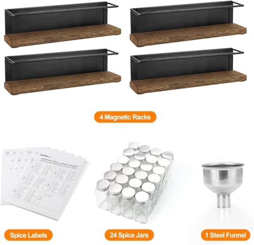 Magnetic Spice Rack with 24 Jars, 216 Labels, 1 Steel Funnel for Refrigerator，Microwave Oven - Full Set of Spice Organizer - view 2