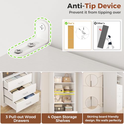 Closet Drawers Organizer System, 1.77FT Wood Closet System with 3 Drawers, Modular Walk-in Closets Storage Unit, White1 - view 4