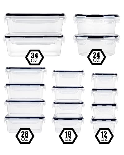 32 Piece Food Storage Container with Lids (16 Containers + 16 Lids) - Plastic Food Containers with Lid, Airtight Leak Proof Snap Lock, BPA Free Storage Containers - view 3