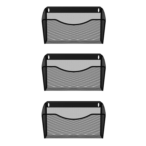 Wall File Organizer 3 Pack, Hanging File Organizer Wall Mount, Metal Mesh Folder Holder for Letter/A4 Papers, Mail Sorter for Office, Classroom, Home, Black - view 2