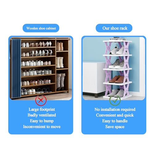 6 Tier Kids Shoe Rack, Collapsible Shoe Rack for Kids' Rooms, Foldable Vertical Shoe Organizer for Front Door Entrance, Compact Shoe Storage Shelf for Narrow Spaces - view 4