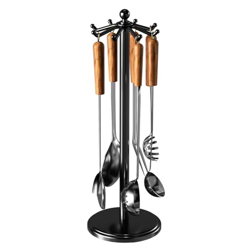 Kitchen Countertop Rotating Utensil Holder, Stainless Steel, Black