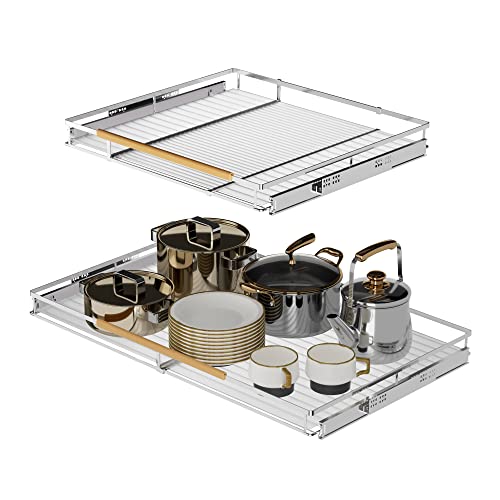 Pull Out Cabinet Organizer, Pantry Drawer Slide Out Basket Expandable Sliding Shelf Under Sink Shelf, Steel Metal cabinet drawers slide out, Chrome Finish, 23.1 to 39.9" W - view 3