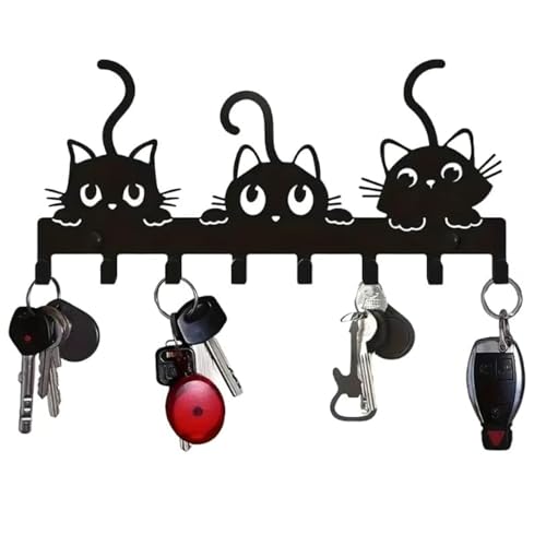Key Holder Wall Mounted with Screws and Anchors, Black Multifunctional Key Hanger with 8 Hooks, Entryway Front Door Kitchen Hallway Garage Office