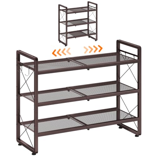 Expandable Shoe Rack for Closet, 3-Tier Metal Bronze Shoe Organizer