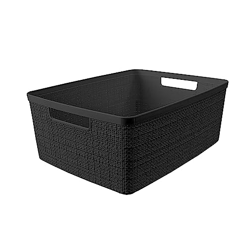 Set of 6 Medium 12L Jute Decorative Plastic Organization and Storage Baskets - Perfect Bins for Home Office, Closet Shelves, Kitchen Pantry and All Bedroom Essentials, Black - view 4