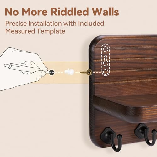 Key Holder for Wall, Mail Organizer Wall Mount with 6 Hooks Wooden Hanging Key Rack for Home Decor, Hallway, Entryway (Brown) - view 4