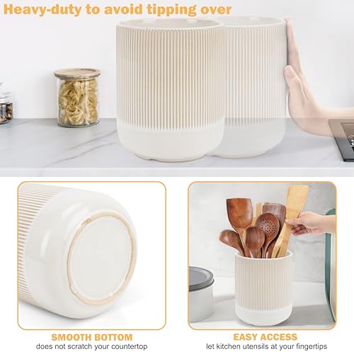 Kitchen Utensils Holder Large,Ceramic Utensil Organizer for Countertop,Morden Utensil Crock for Spoon Spatula,Home Kitchen Decor (Light Coffee) - view 3